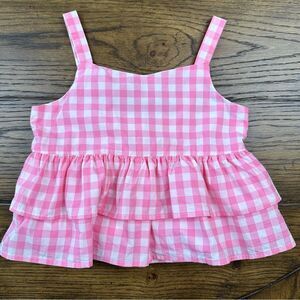 Janie and Jack Pink White Gingham Ruffle Top